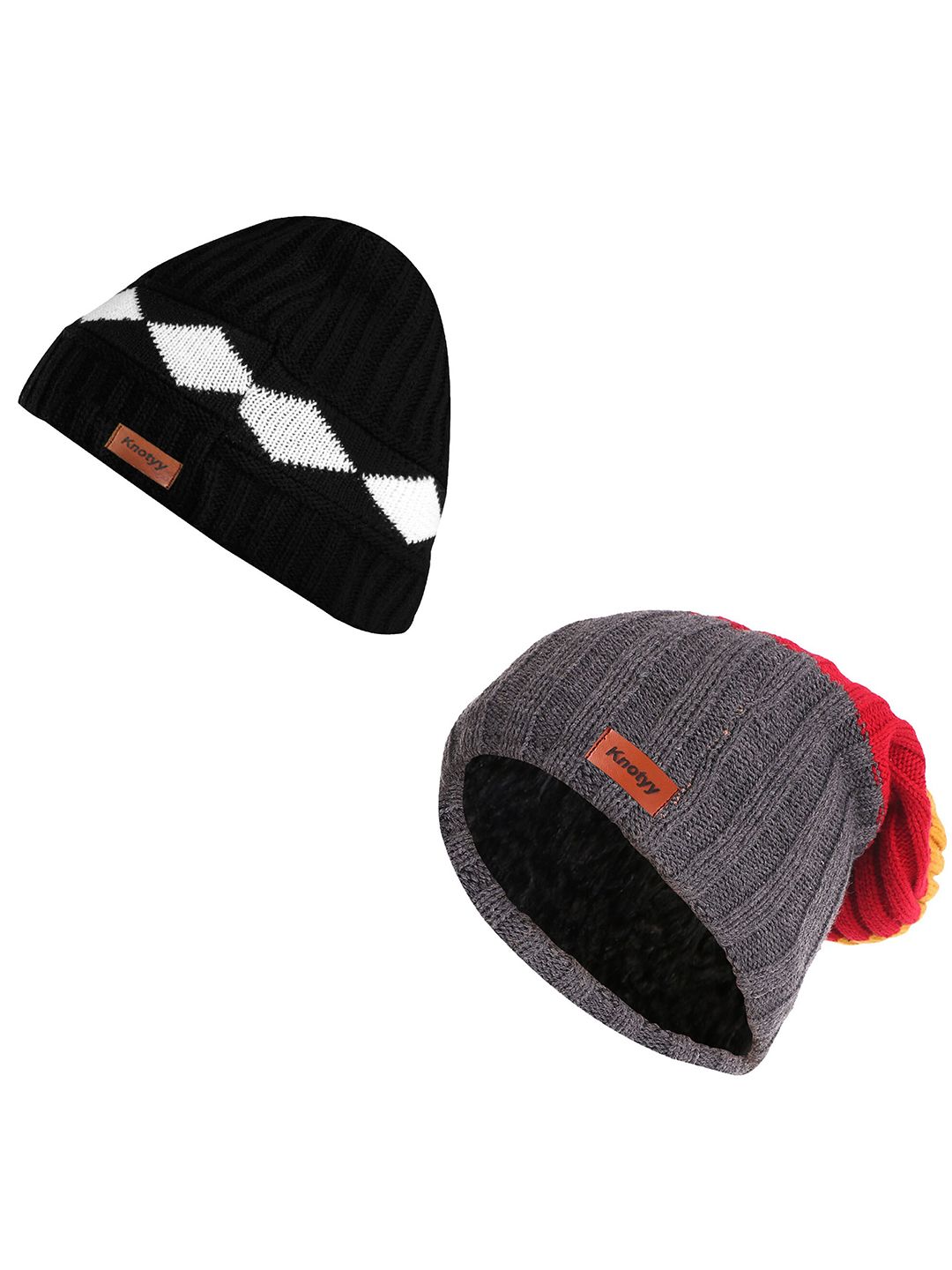Knotyy Unisex Pack of 2 Grey & Black Acrylic Beanies Price in India