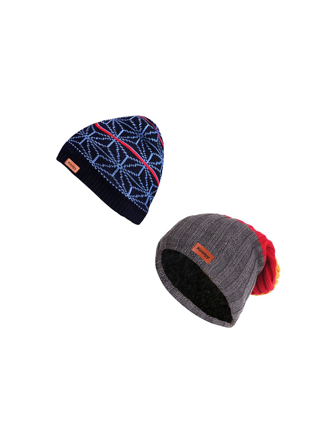 Knotyy Adult Pack of 2 Blue & Grey Beanie Price in India