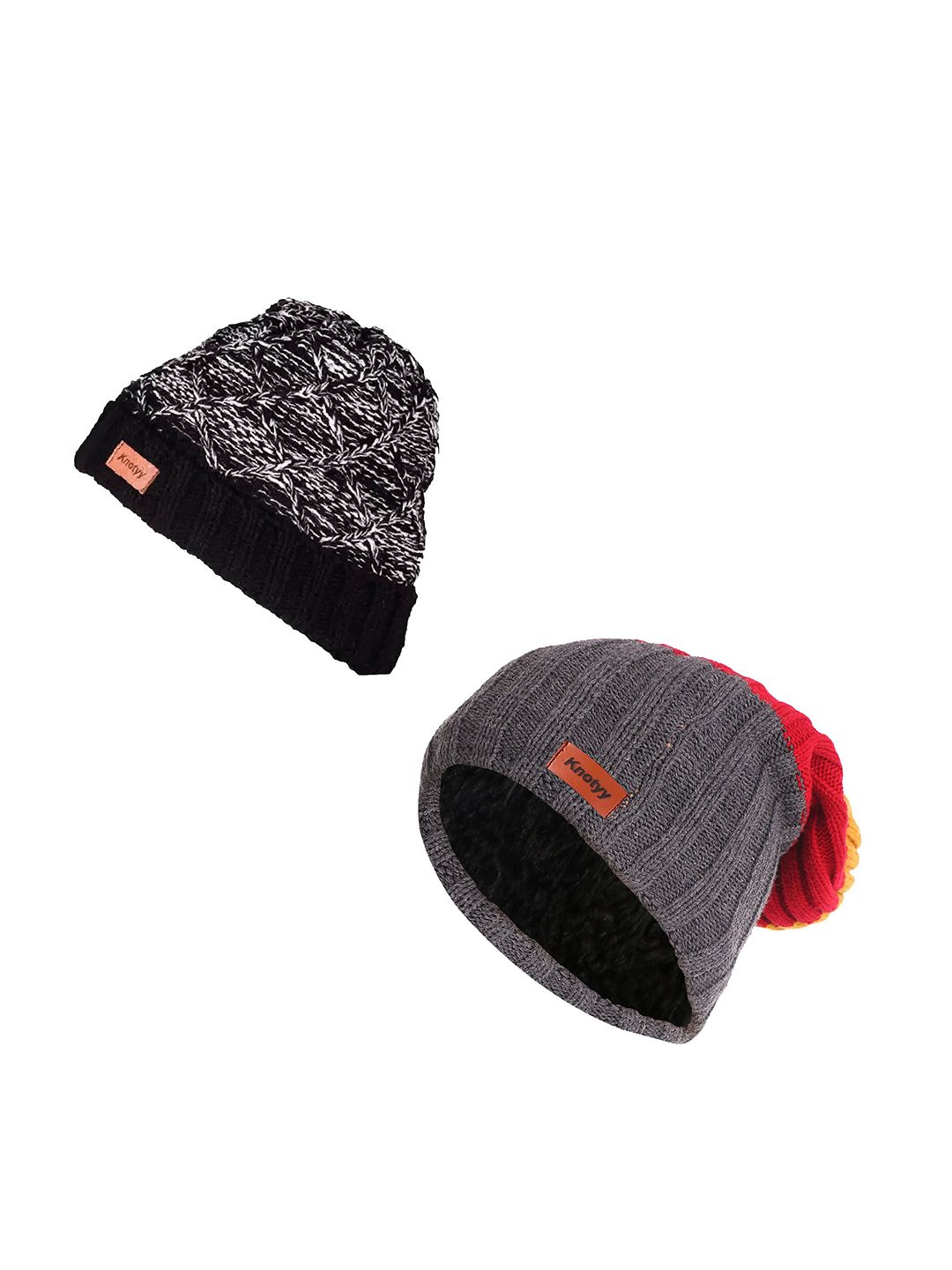 Knotyy Unisex Pack of 2 Grey & Red Acrylic Beanie Price in India