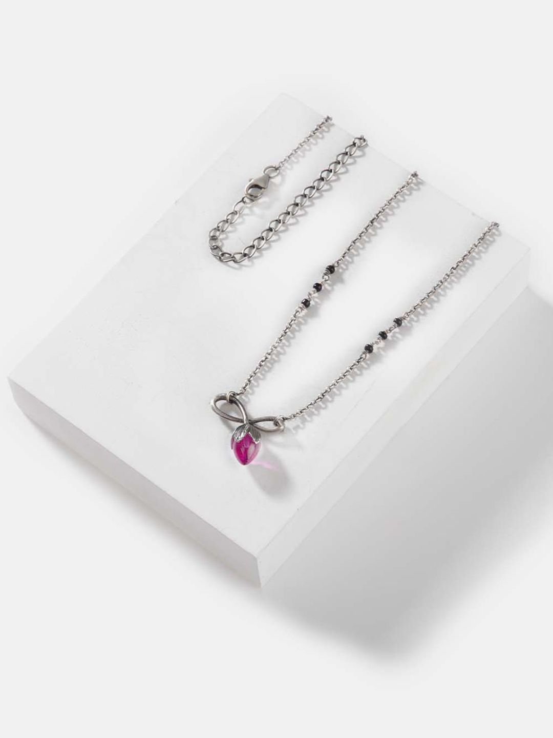 SHAYA Silver-Toned & Fuchsia 925 Sterling Silver Necklace Price in India