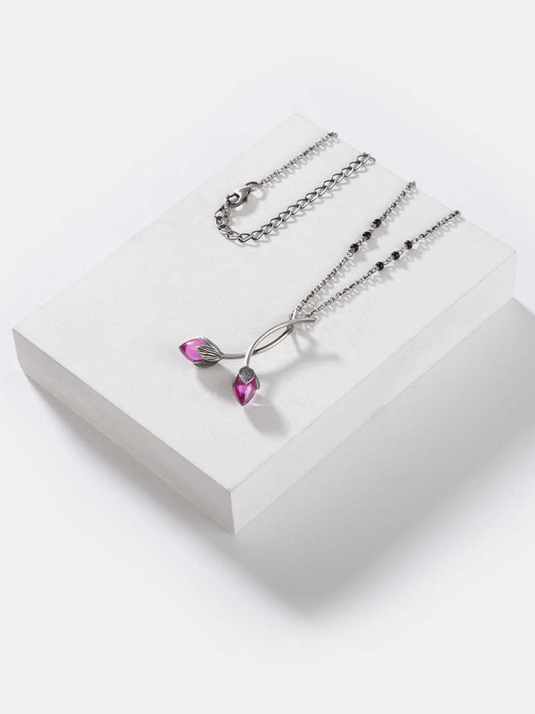 SHAYA Oxidized Silver-Toned & Purple 925 Sterling Silver Necklace Price in India