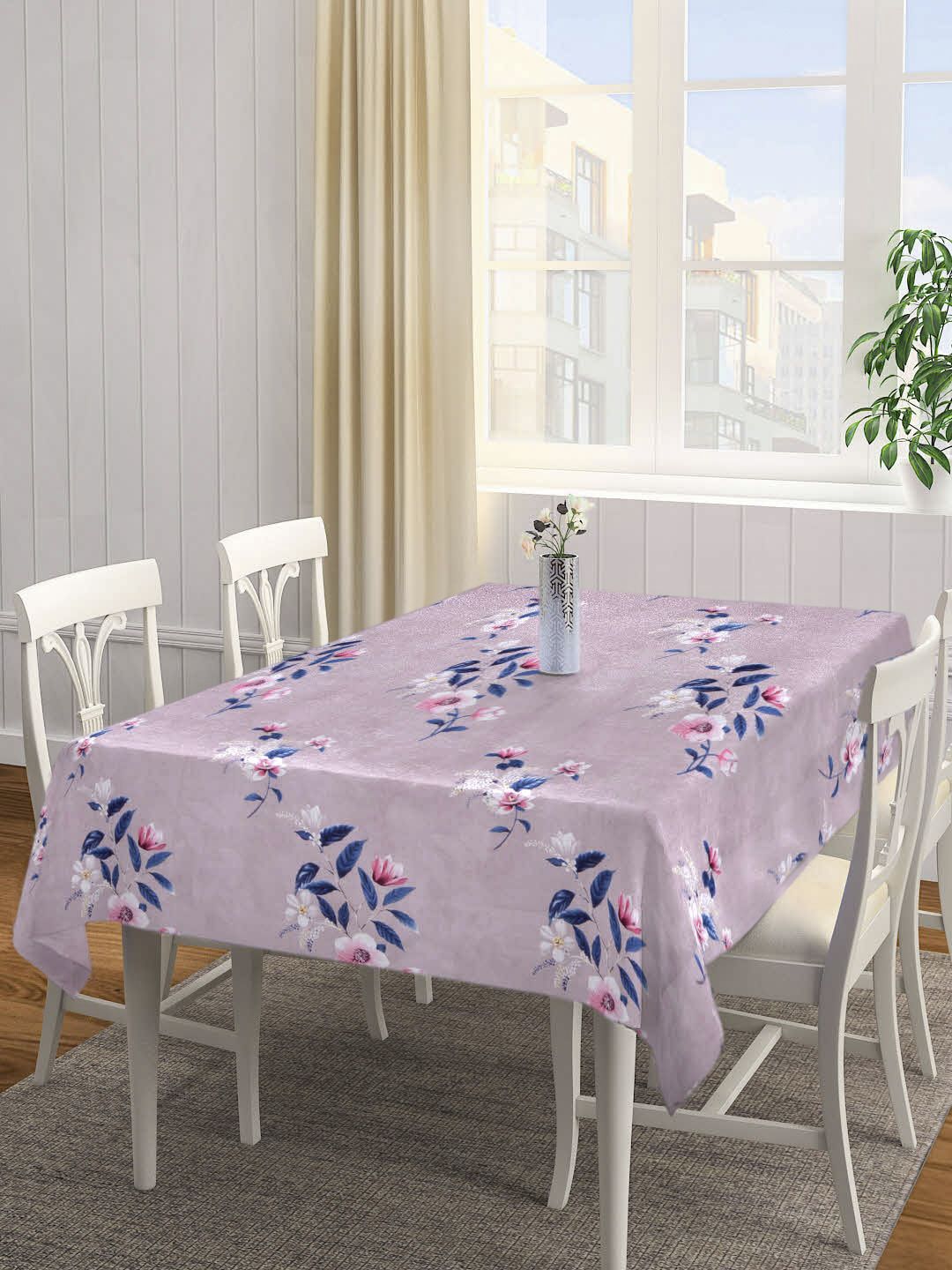 Arrabi Grey Floral TC Cotton Blend 6 Seater Table Cover Price in India