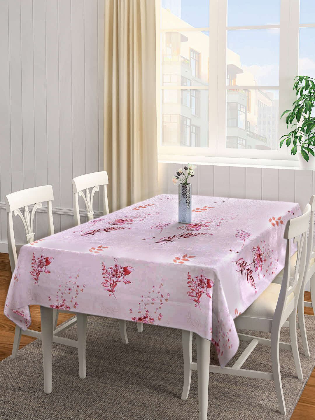 Arrabi Pink Floral Cotton Blend 6 Seater Table Cover Price in India