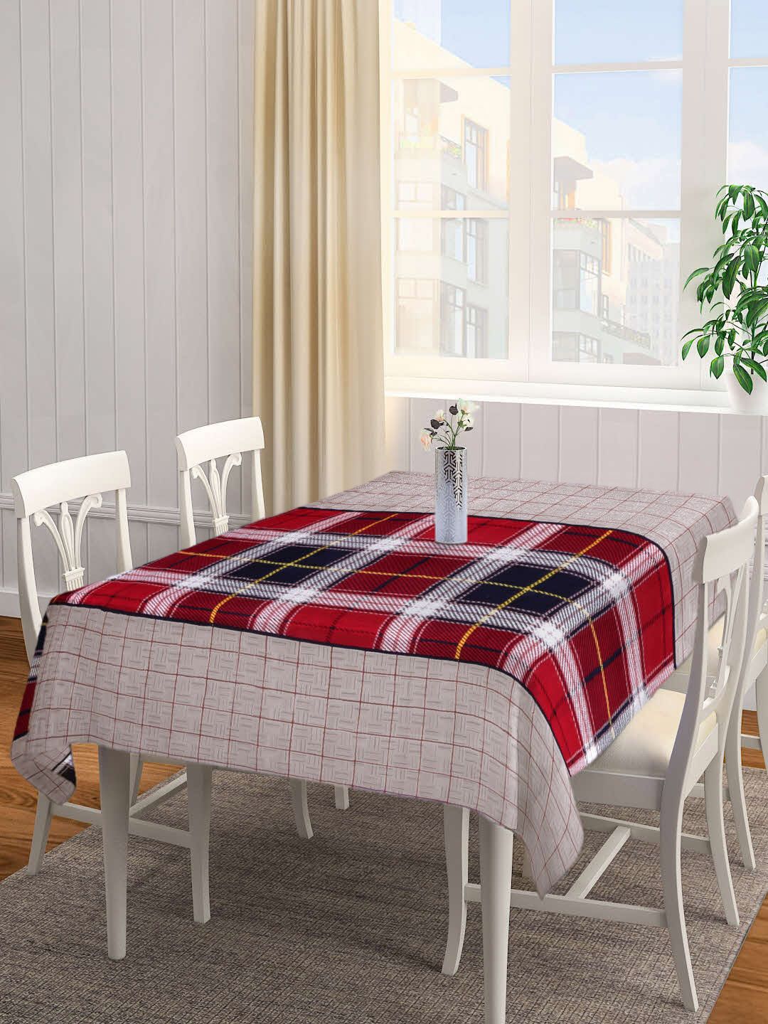 Arrabi Grey 6 Seater Checked Cotton Blend Table Cover Price in India