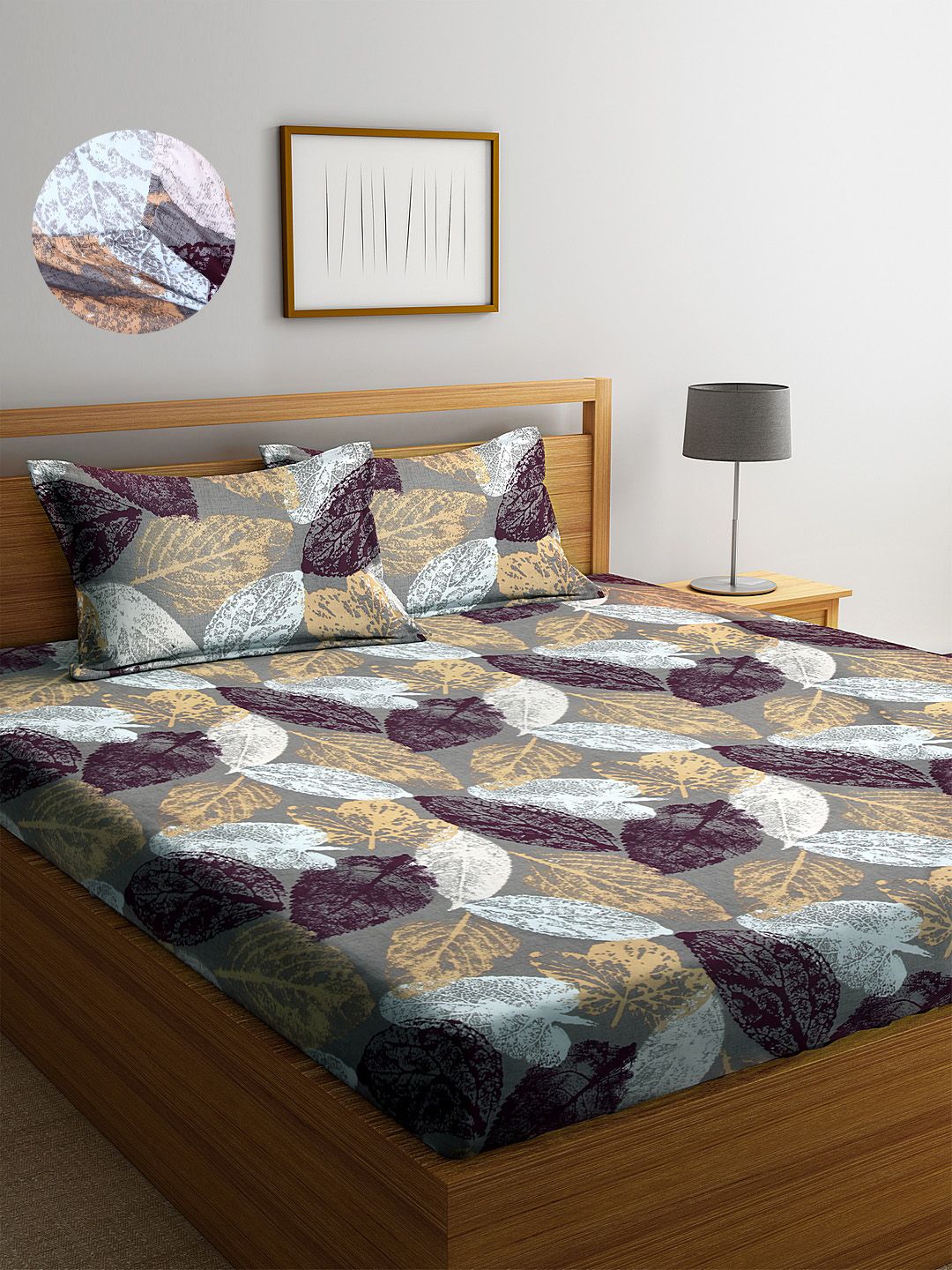 Arrabi Grey & White Floral 300 TC King Bedsheet with 2 Pillow Covers Price in India