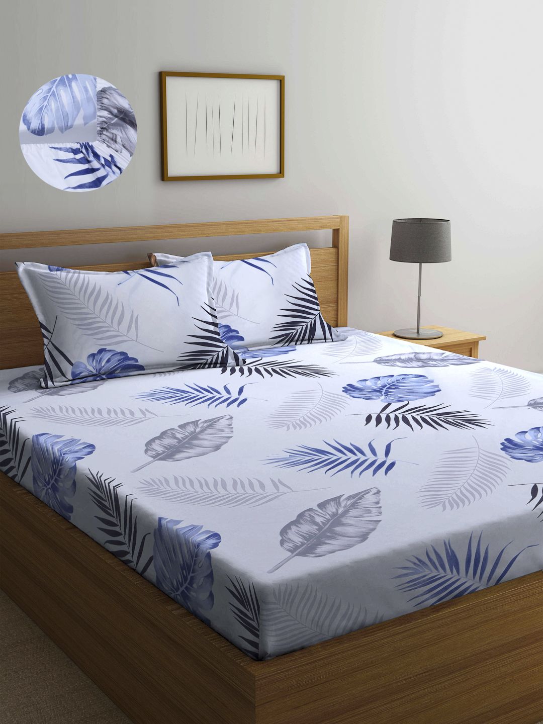 Arrabi White & Grey Floral 300 TC King Bedsheet with 2 Pillow Covers Price in India