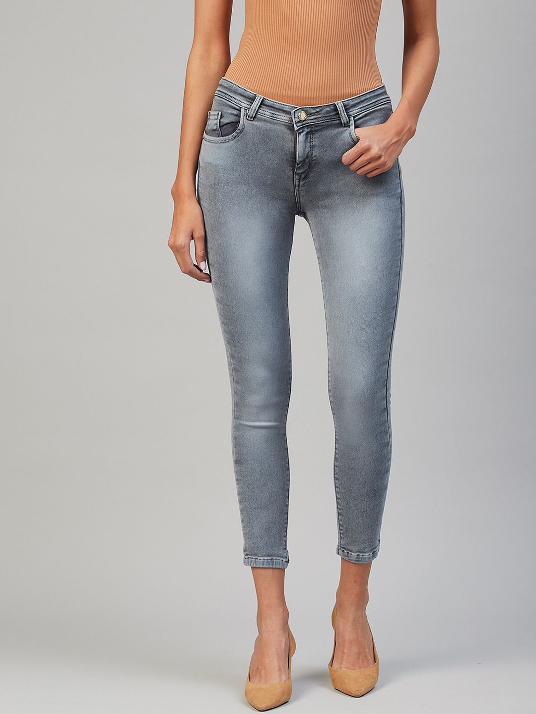 Orchid Blues Women Grey High-Rise Heavy Fade Jeans Price in India