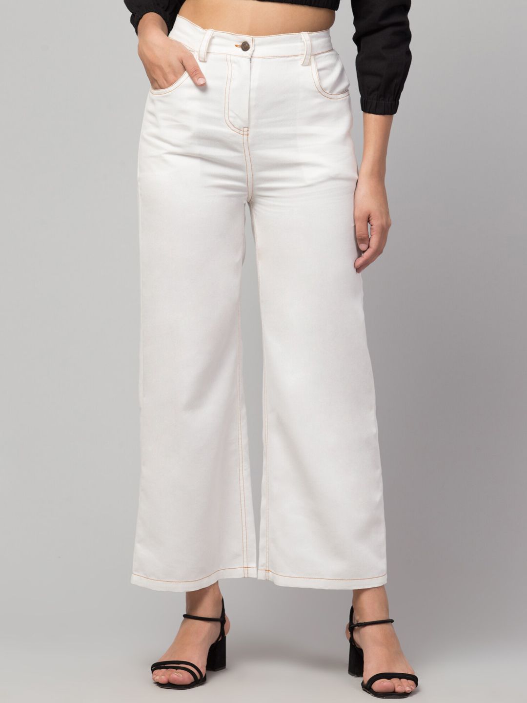 Orchid Blues Women White High-Rise Wide Leg Jeans Price in India