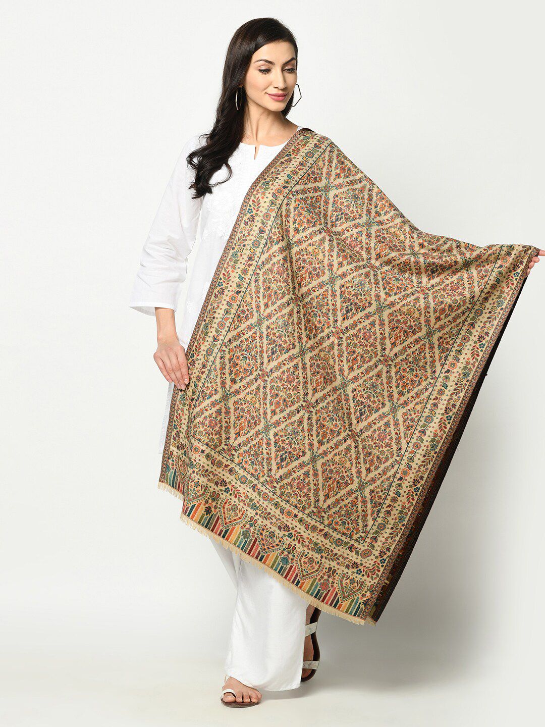 Safaa Women Beige & Red Woven Design Stole Price in India