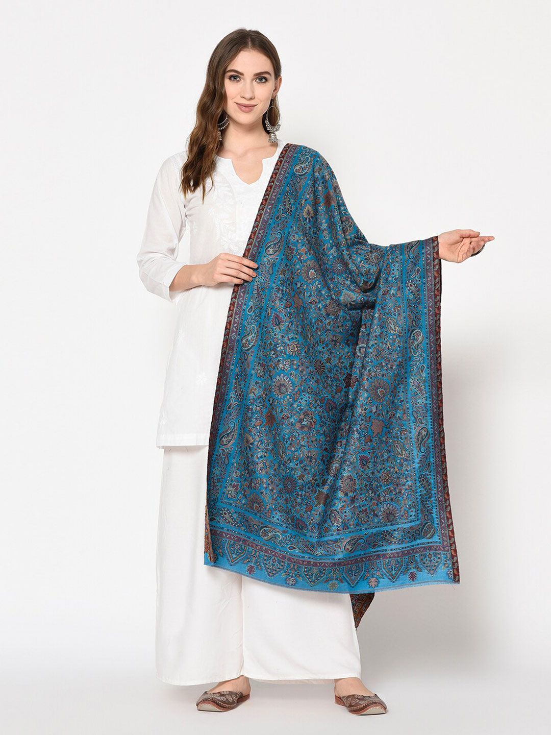 Safaa Women Blue & Brown Woven Design Stole Price in India