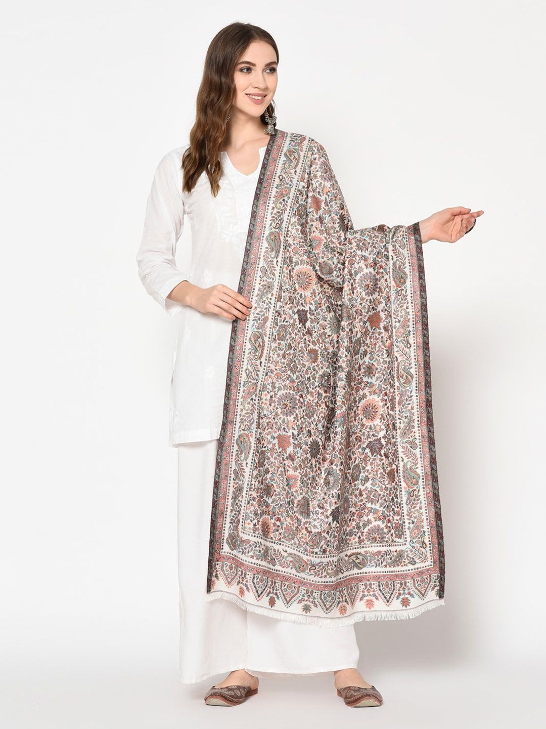 Safaa Women White & Grey Woven Design Stole Price in India