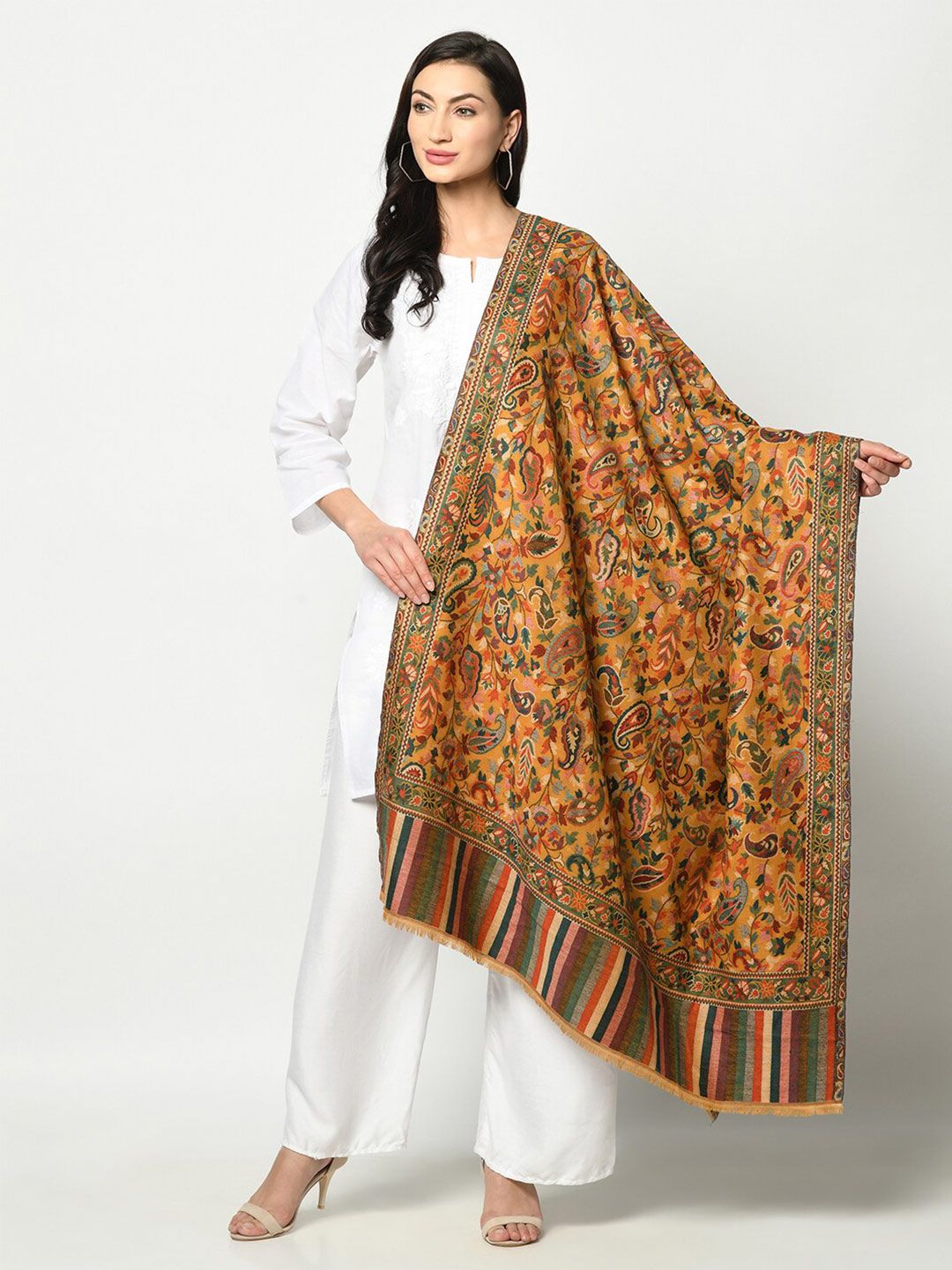 Safaa Women Yellow & Green Woven Design Stole Price in India