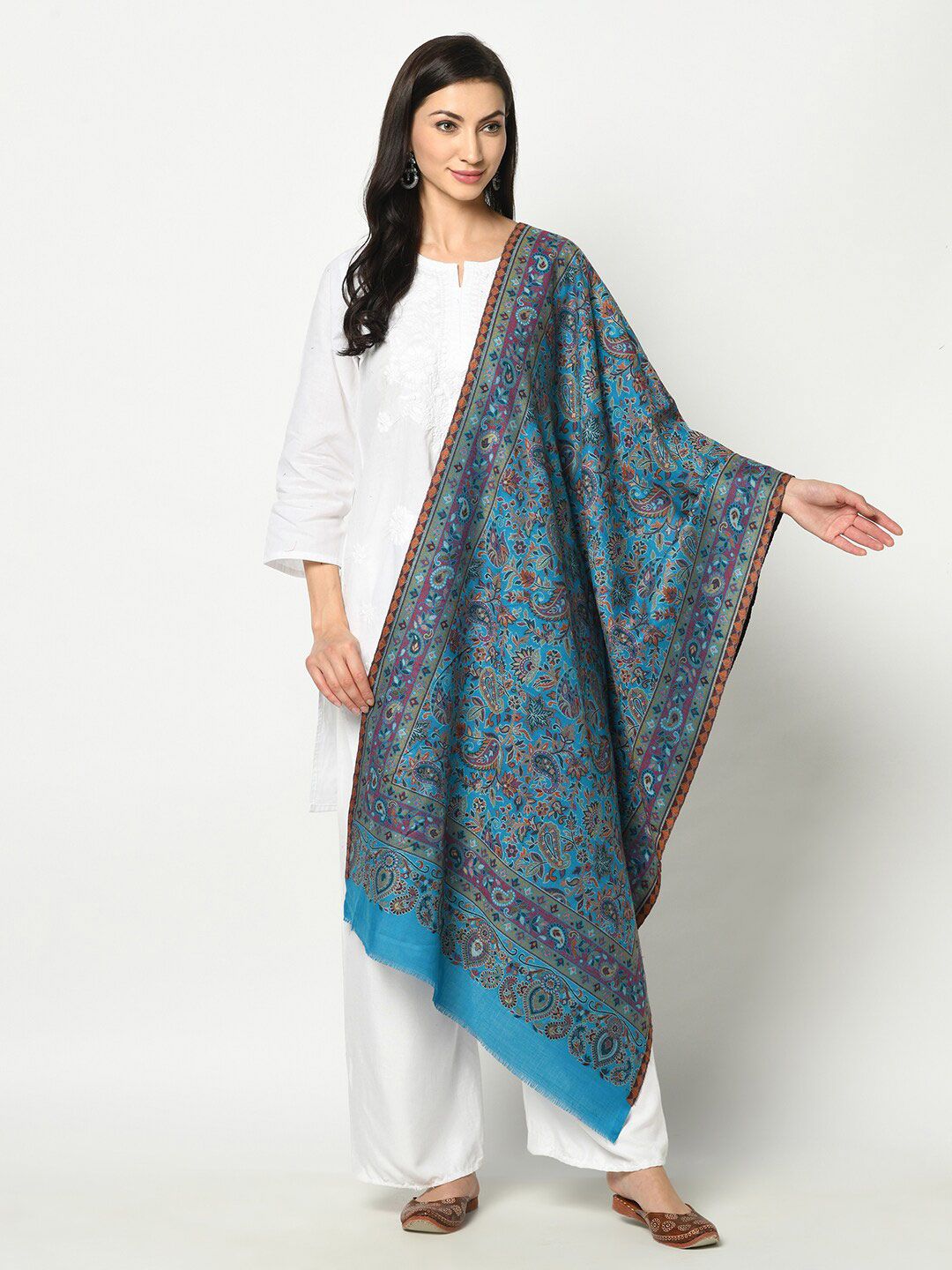 Safaa Women Blue & Brown Woven Design Stole Price in India