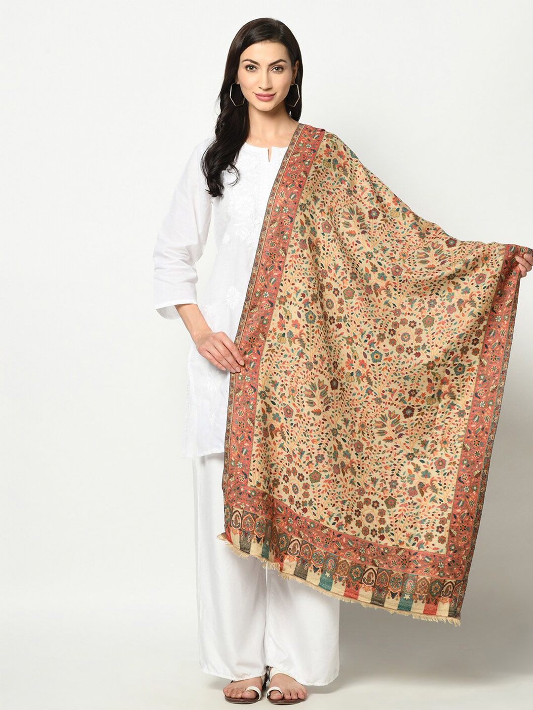 Safaa Women Beige & Red Woven Design Stole Price in India