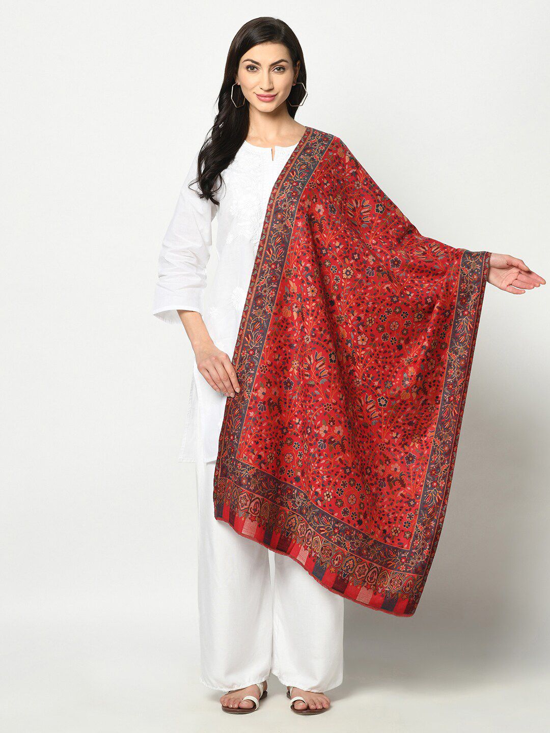 Safaa Women Red & Grey Viscose Acrylic Fabric Woven Design Stole Price in India