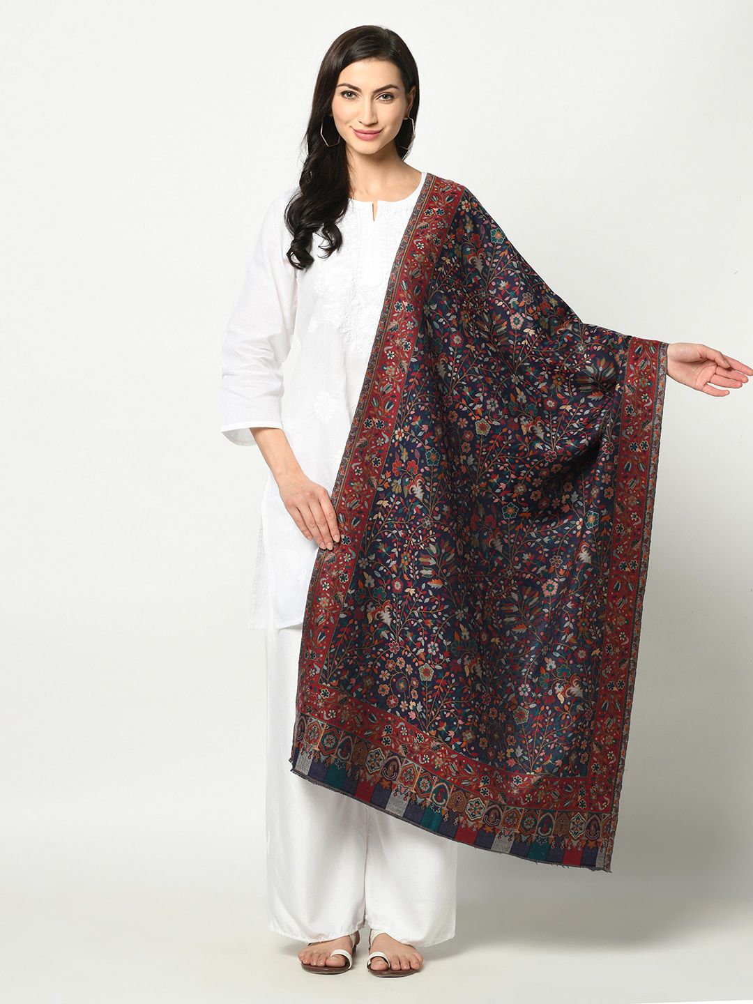 Safaa Women Navy Blue & Red Woven Design Stole Price in India