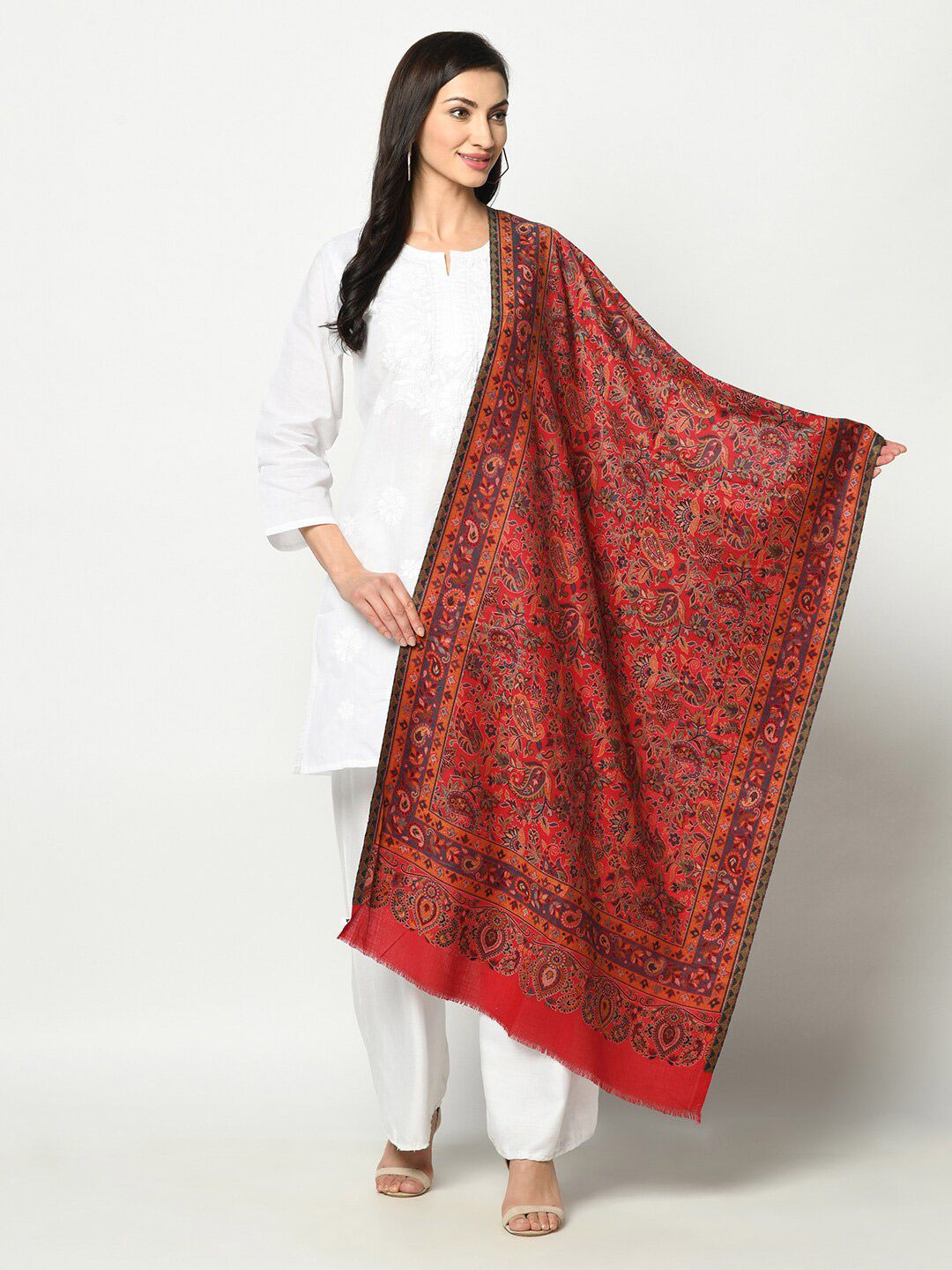 Safaa Women Red & Orange Woven Design Stole Price in India