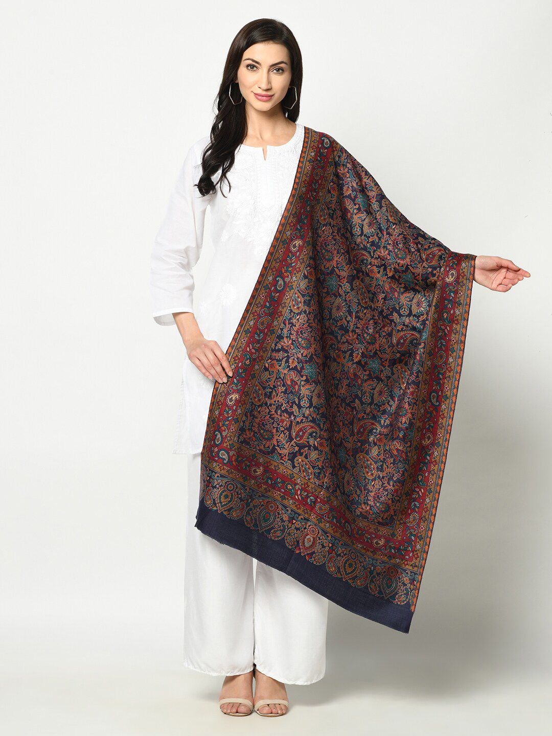 Safaa Women Navy Blue & Maroon Woven Design Stole Price in India