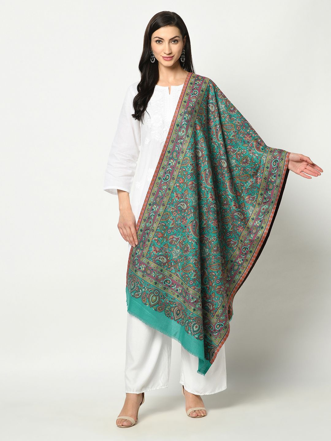 Safaa Women Green & Grey Woven Design Acrylic Stole Price in India