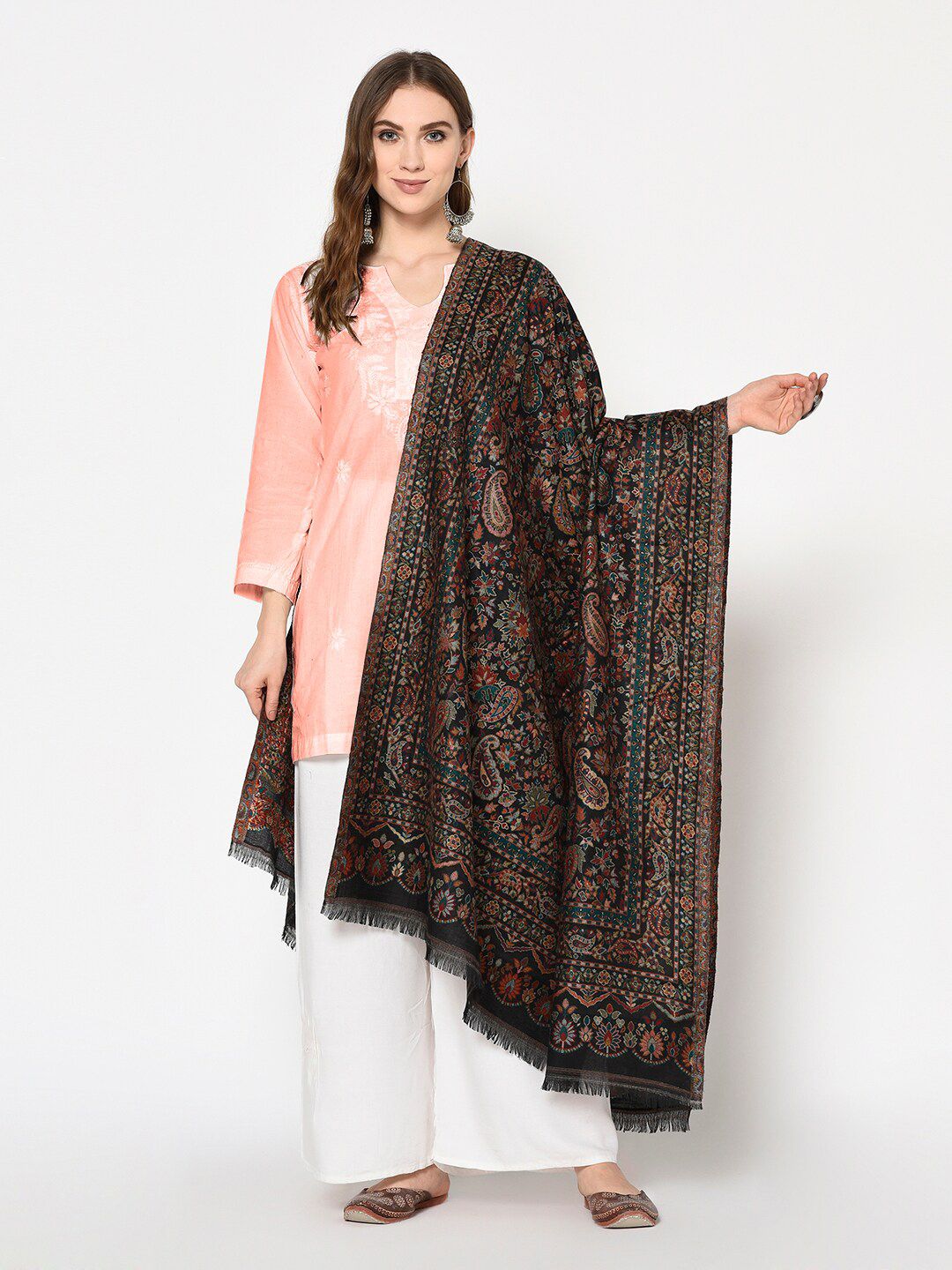 Safaa Women Black & Maroon Woven Design Stole Price in India