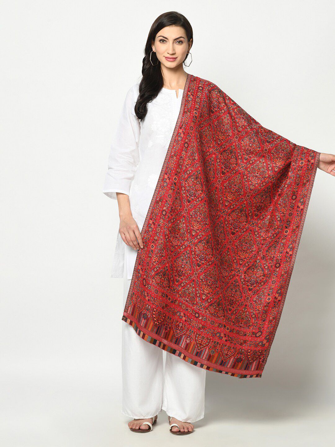 Safaa Women Red & Orange Woven Design Stole Price in India