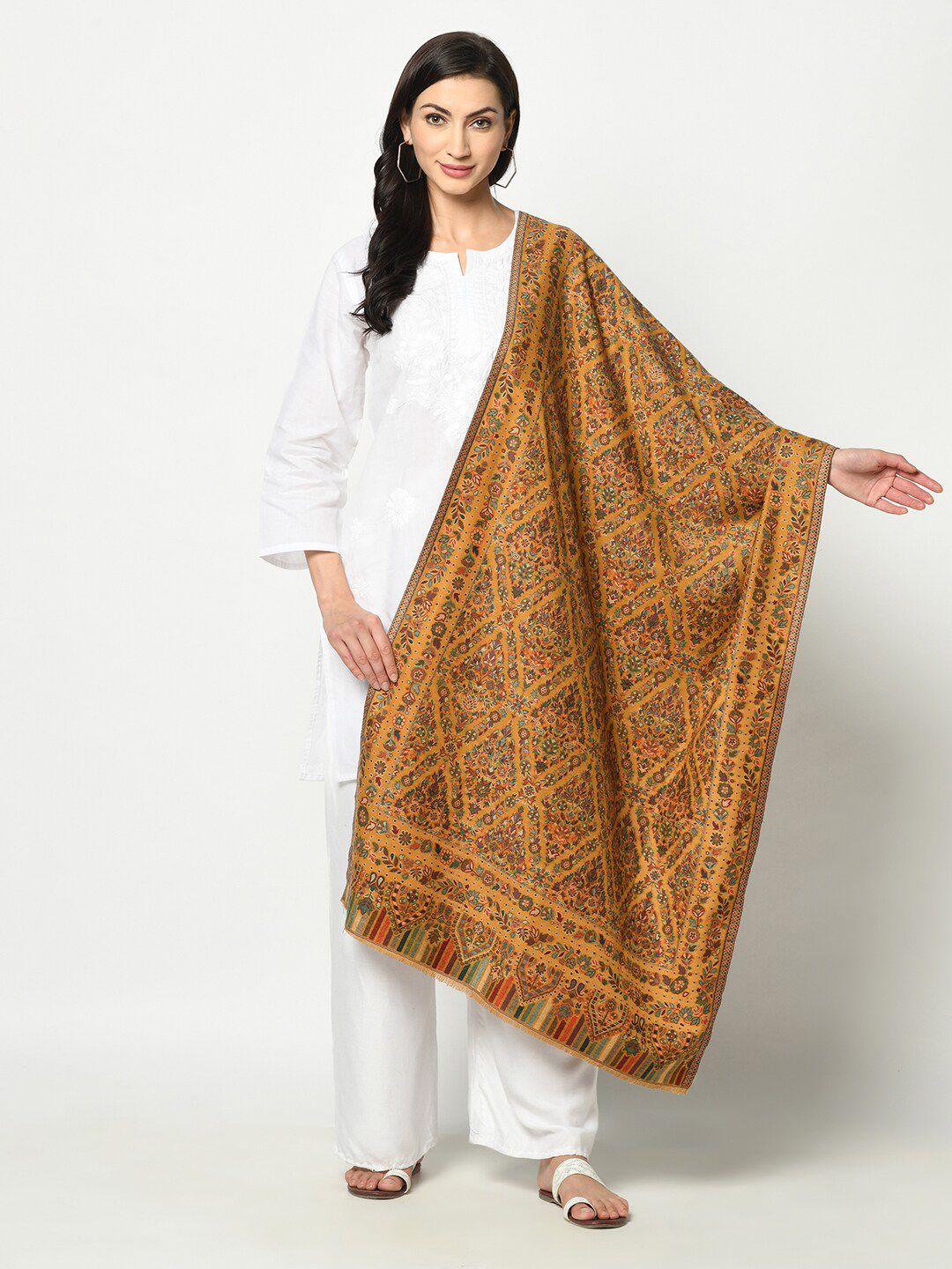 Safaa Women Mustard & Grey Woven Design Stole Price in India