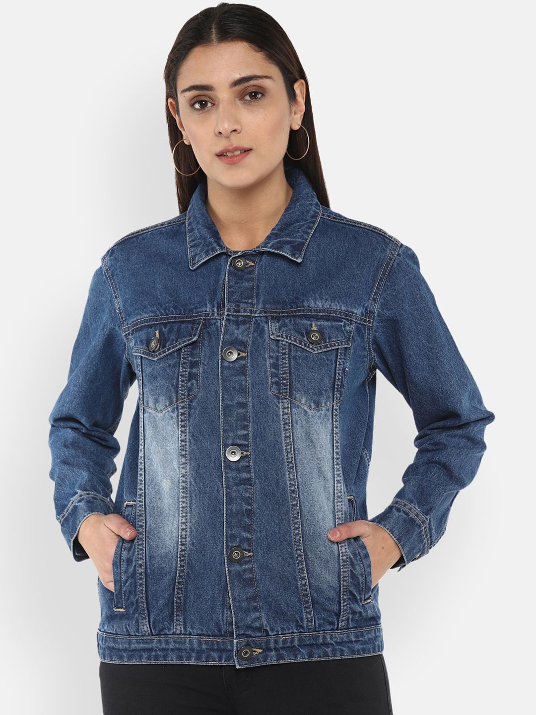 LAMOURE BY RED CHIEF Women Blue Washed Water Denim Jacket Price in India