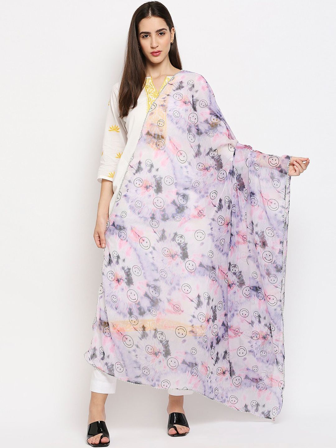 Get Wrapped Purple & White Printed Dupatta