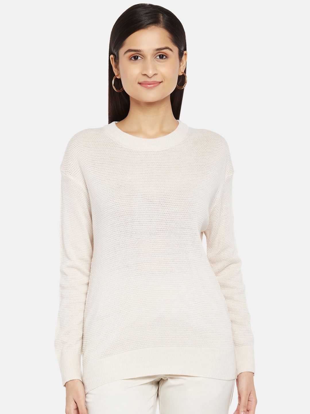 Honey by Pantaloons Women Cream-Coloured Acrylic Pullover Price in India