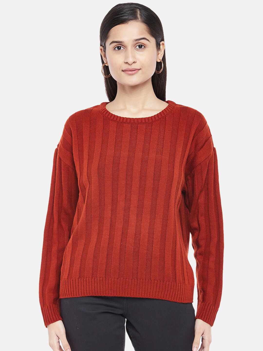 Honey by Pantaloons Women Rust Striped Pullover Price in India