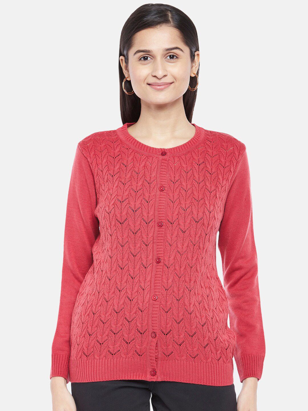 Honey by Pantaloons Women Coral Acrylic Cardigan Price in India