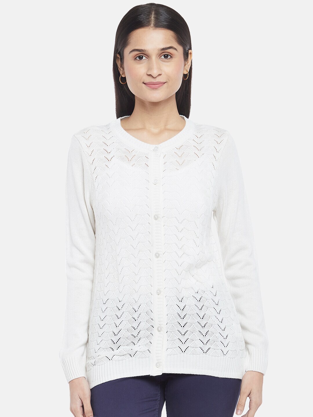 Honey by Pantaloons Women Off White Pure Acrylic Cardigan Sweater Price in India