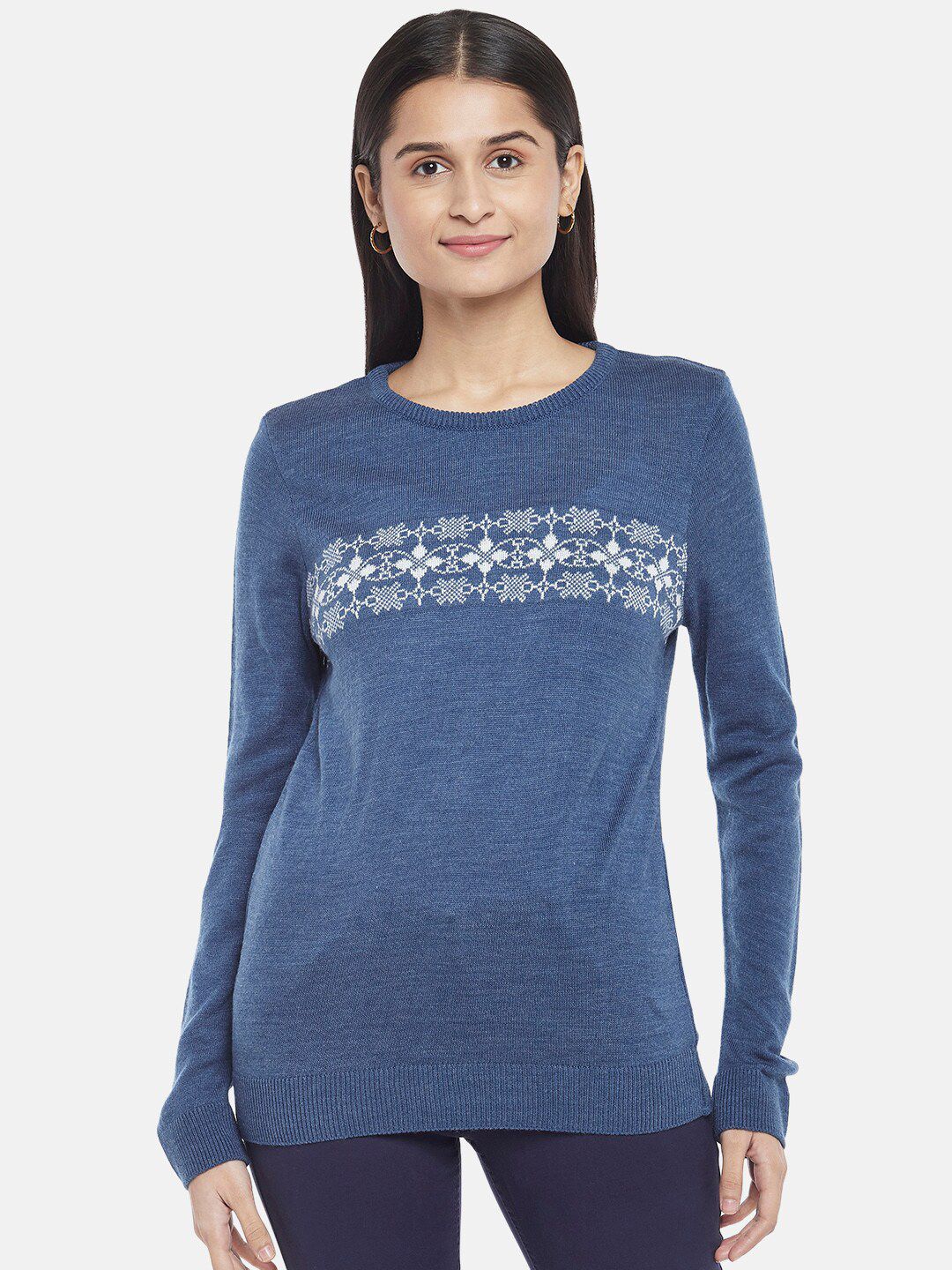 Honey by Pantaloons Women Blue & White Floral Printed Pullover Price in India