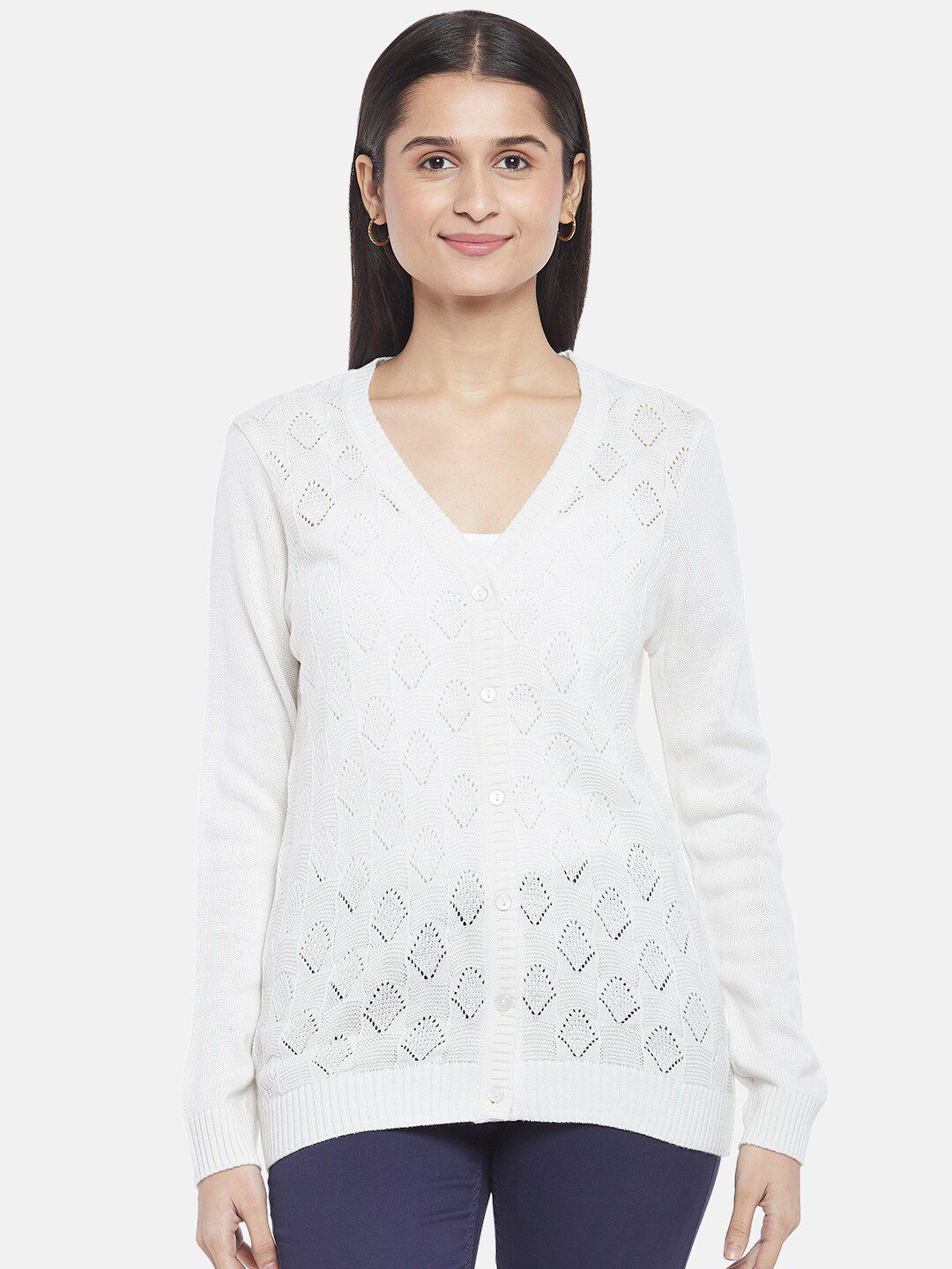 Honey by Pantaloons Women Off White Cardigan Price in India
