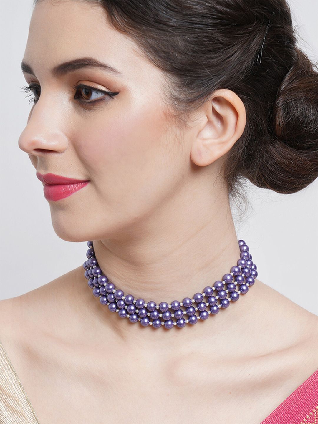KARATCART Violet Pearl Beaded Choker Necklace Price in India