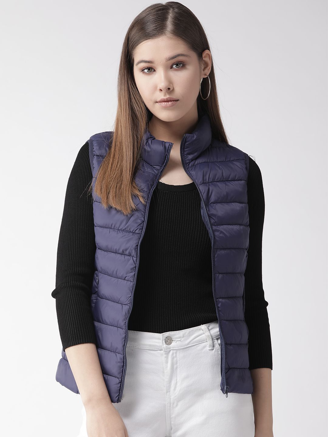 Xpose Women Navy Blue Lightweight Padded Jacket Price in India