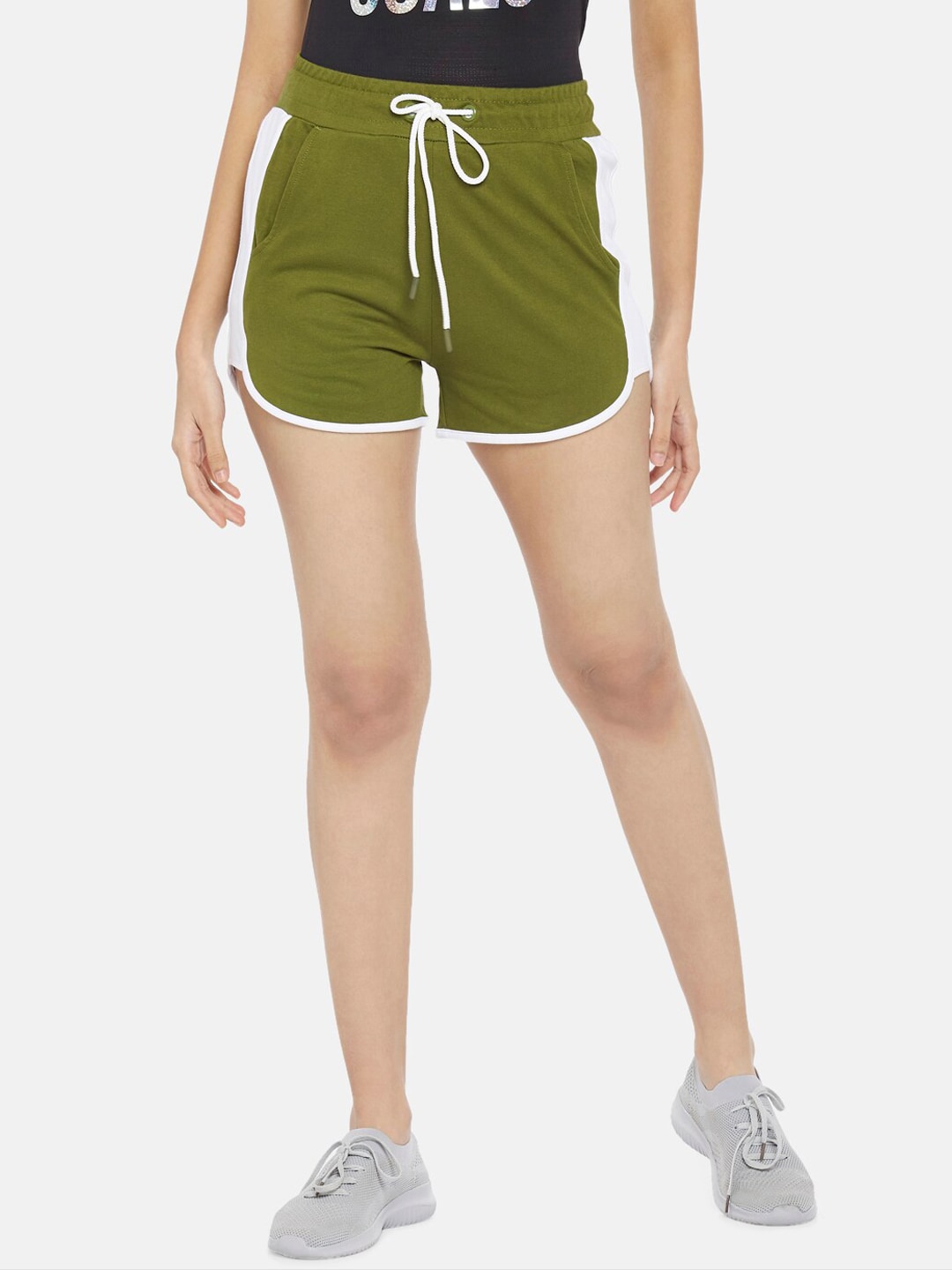 Ajile by Pantaloons Women Olive Green Pure Cotton Sports Shorts Price in India