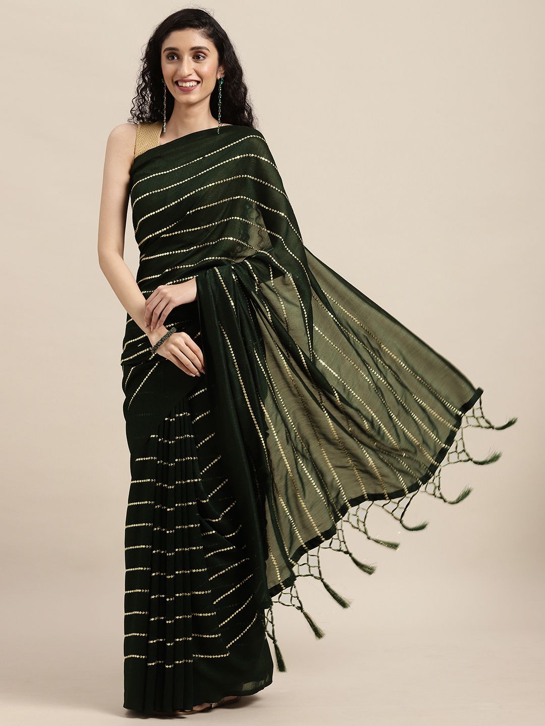 Mitera Green Embellished Art Silk Saree Price in India