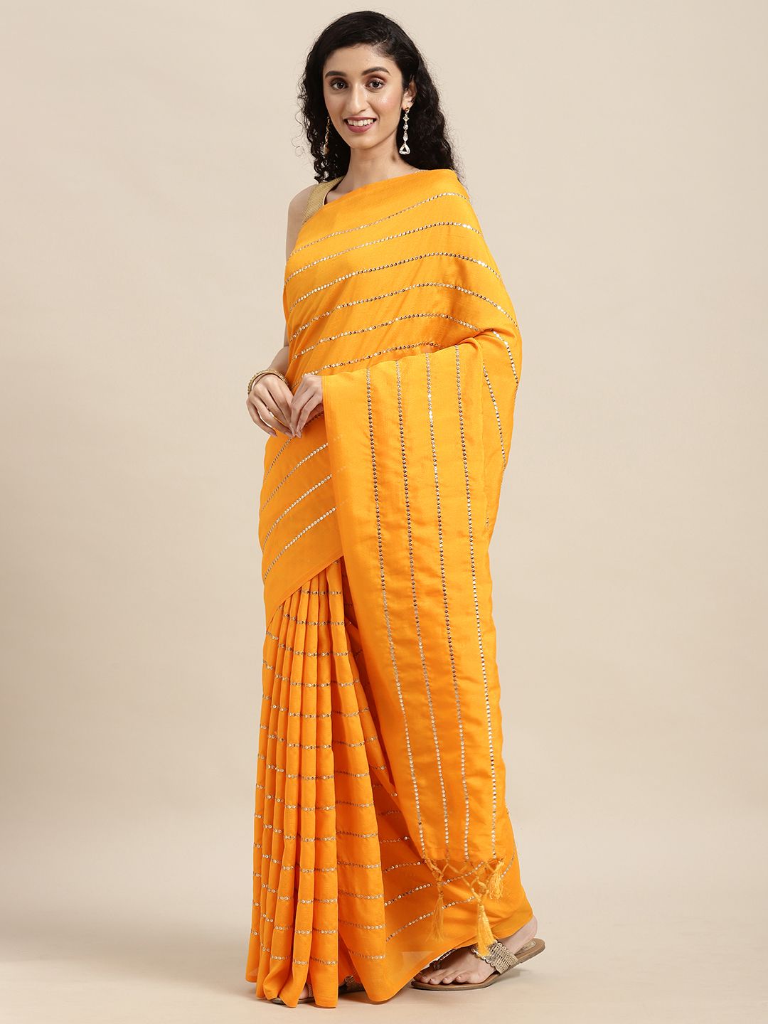 Mitera Yellow Embellished Art Silk Saree Price in India