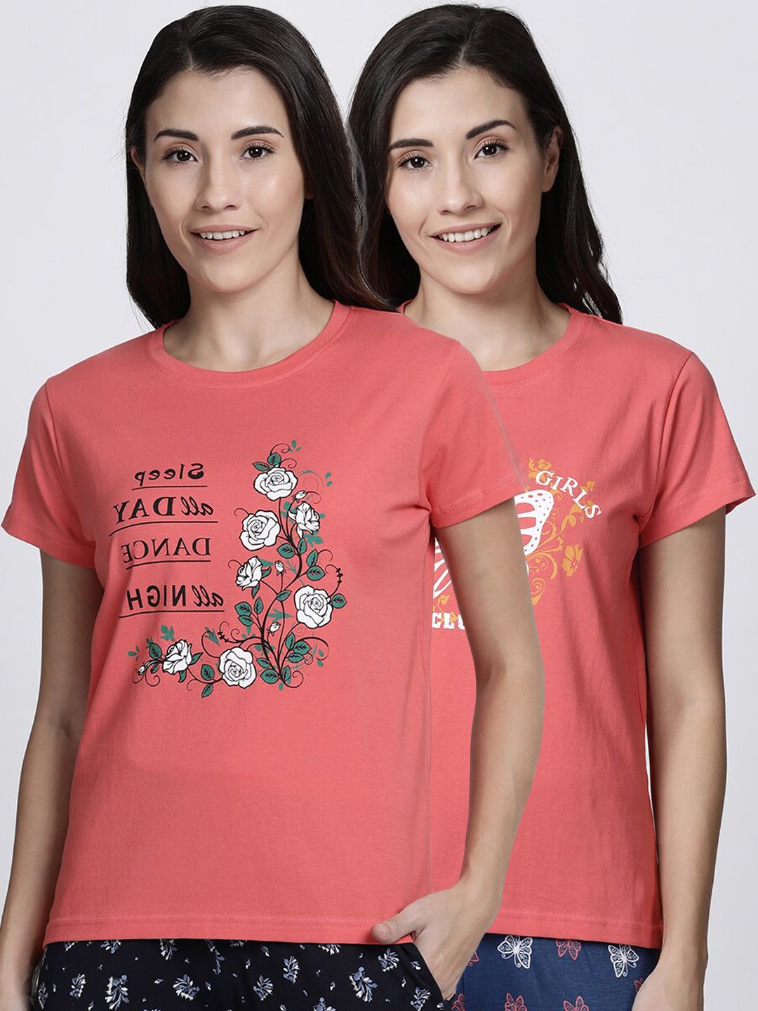 Kryptic Women Pack Of 2 Printed Pure Cotton Lounge T-Shirts Price in India