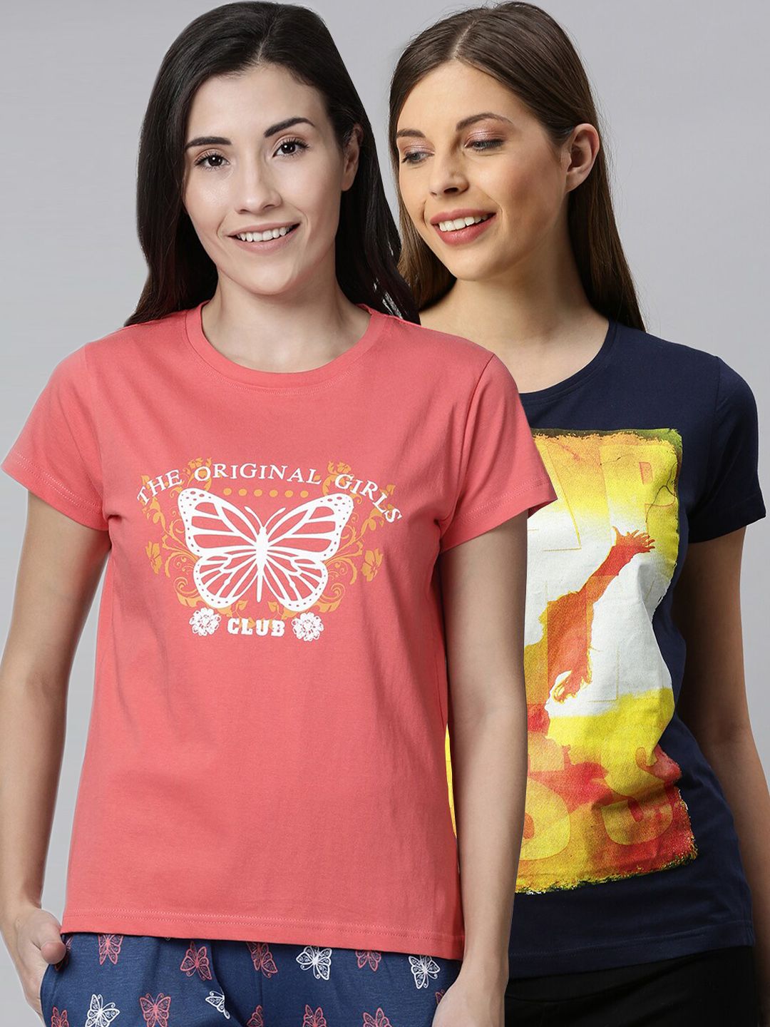 Kryptic Women Pack Of 2 Printed Pure Cotton Lounge T-Shirts Price in India