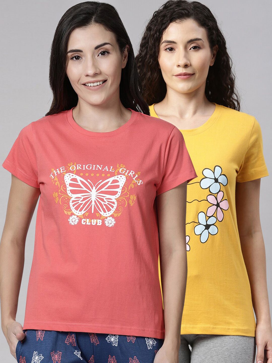 Kryptic Women Pack Of 2 Printed Pure Cotton Lounge T-Shirts Price in India