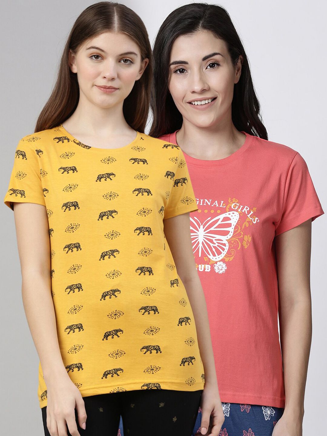 Kryptic Women Pack Of 2 Printed Pure Cotton Lounge T-Shirts Price in India