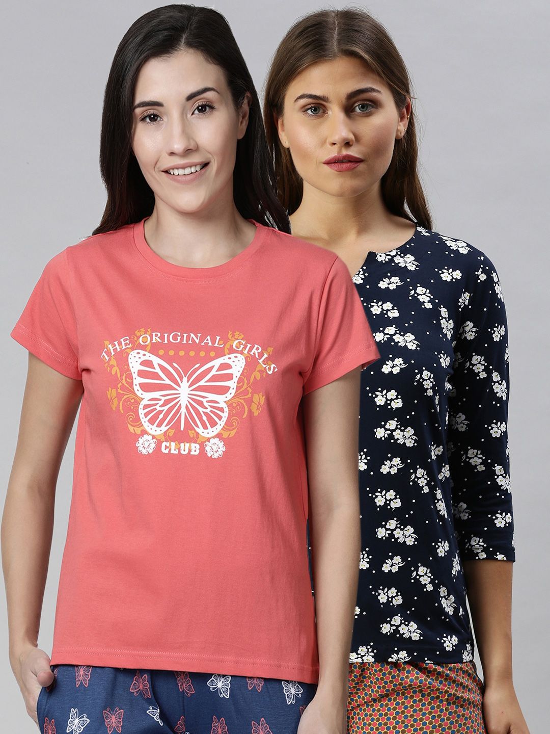 Kryptic Women Pack Of 2 Printed Pure Cotton Lounge T-shirts Price in India