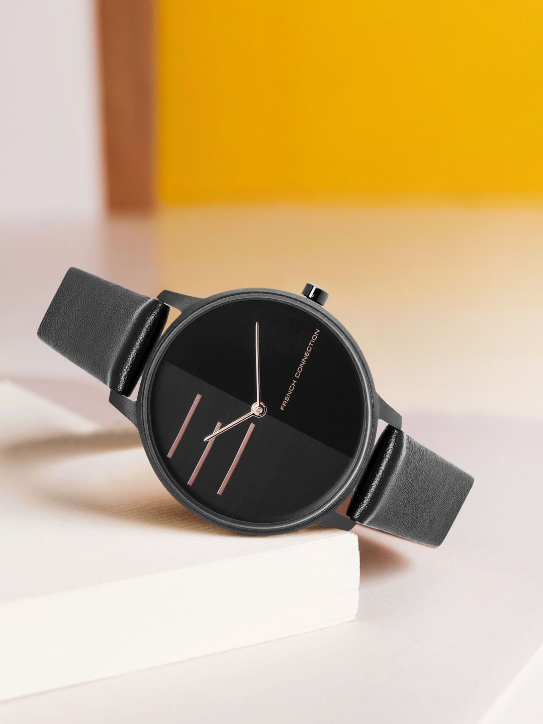 French Connection Women Black Dial & Black Leather Straps Analogue Watch FCN00013A Price in India