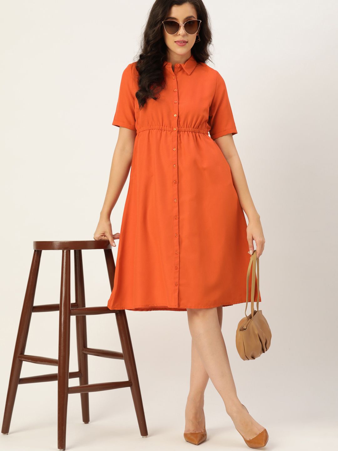 DressBerry Rust Orange A-Line Dress Price in India