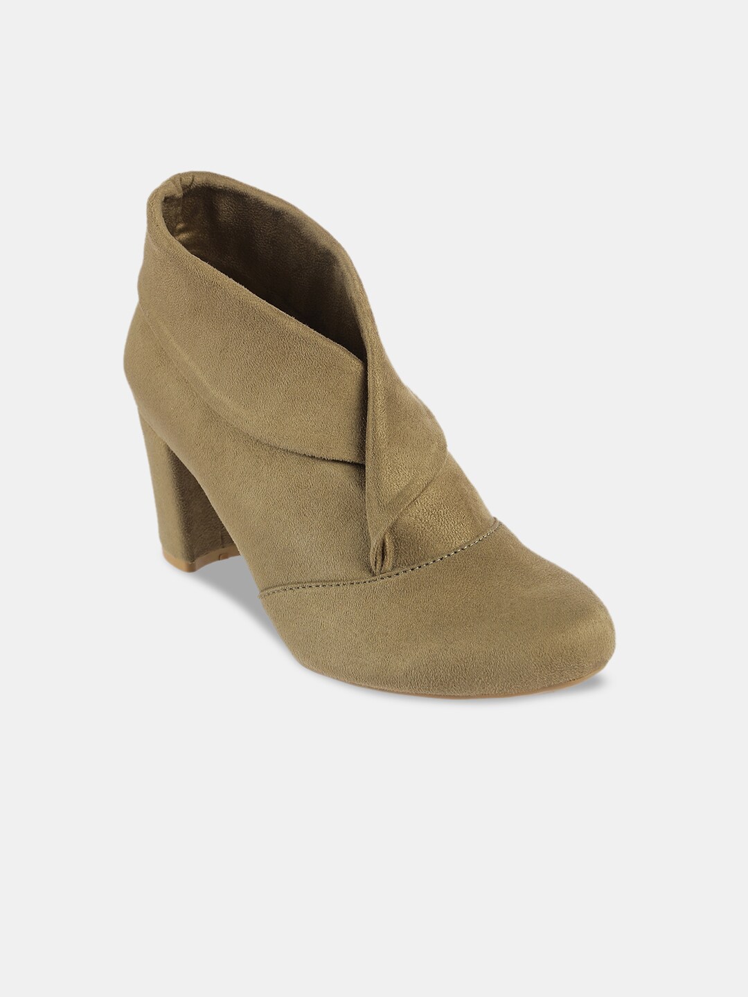 LEMON & PEPPER Olive Green Suede Block Heeled Boots Price in India