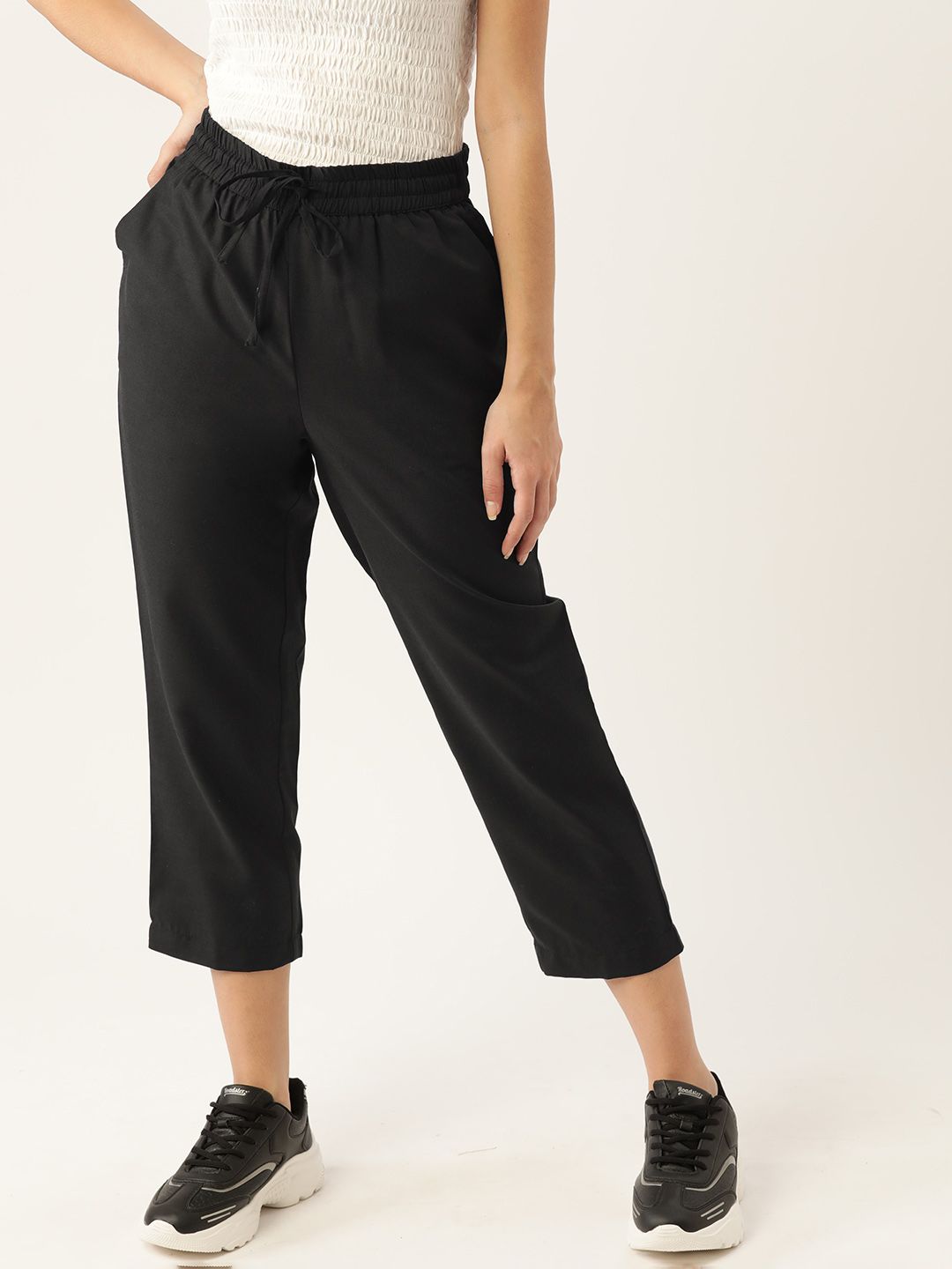 DressBerry Women Black Solid High-Rise Trousers Price in India