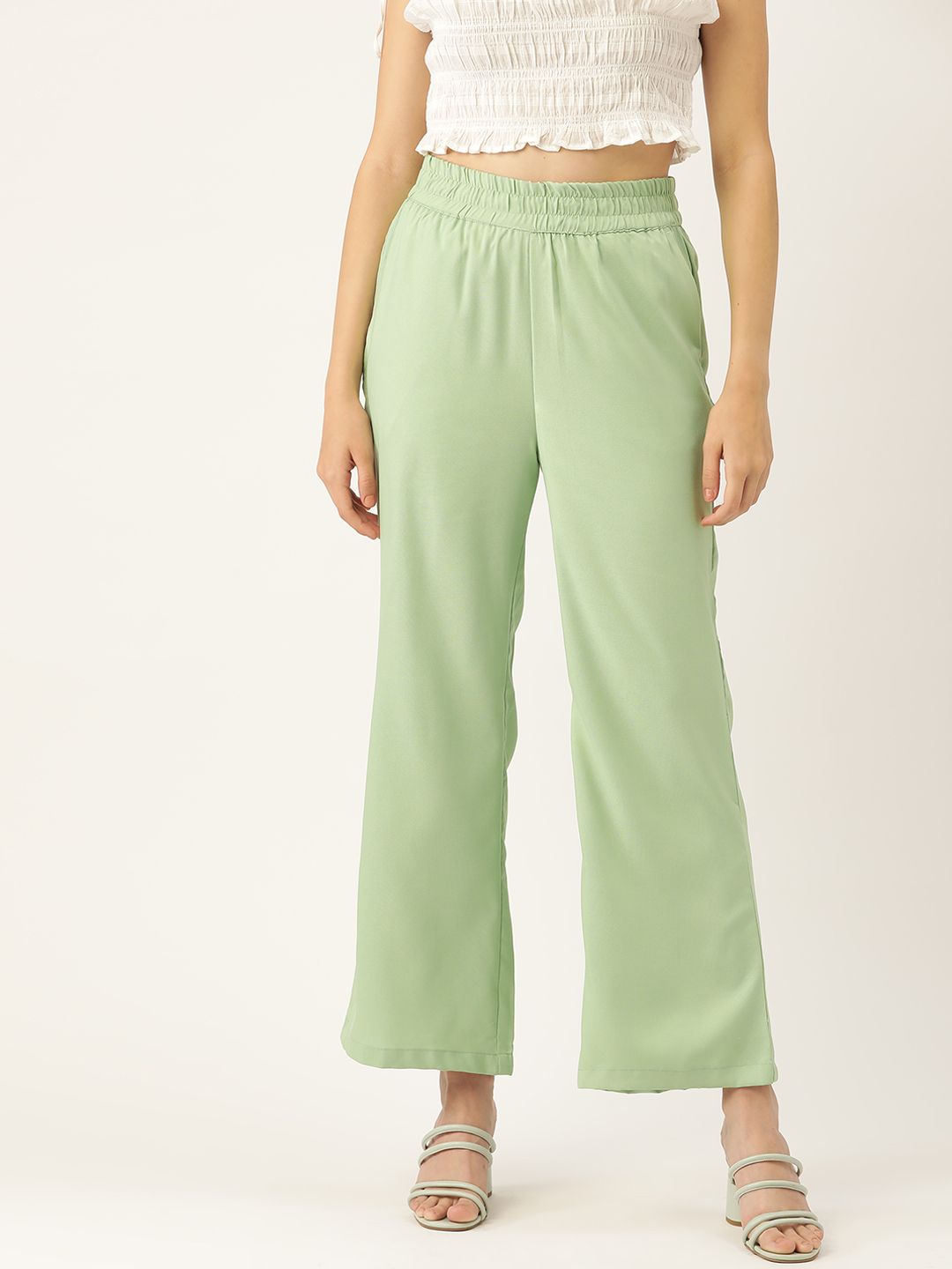 DressBerry Women Green Flared Pleated Trousers Price in India