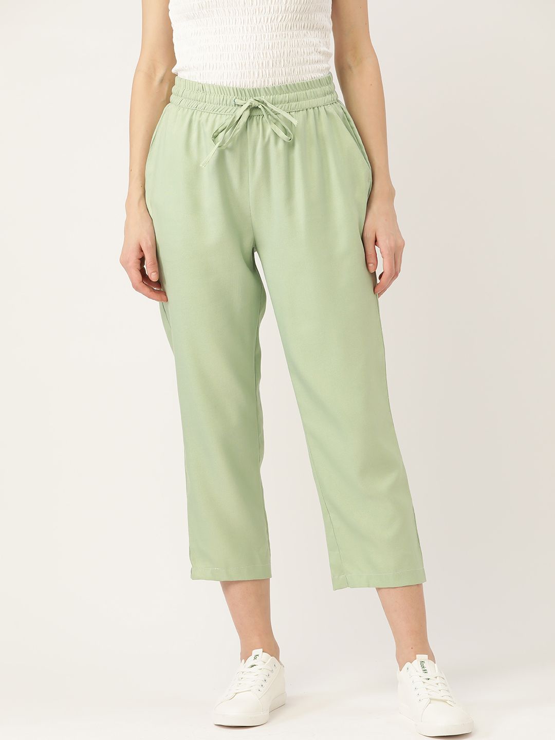 DressBerry Women Green Regular Crop Trousers Price in India